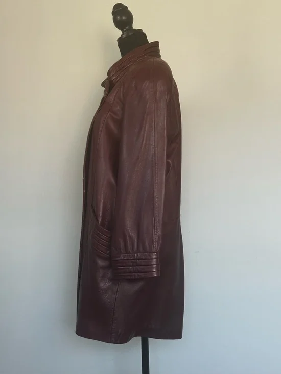 Vintage 1980s Buttery Soft Leather Coat | Funnel Neck | Burgundy - Picture 8 of 12